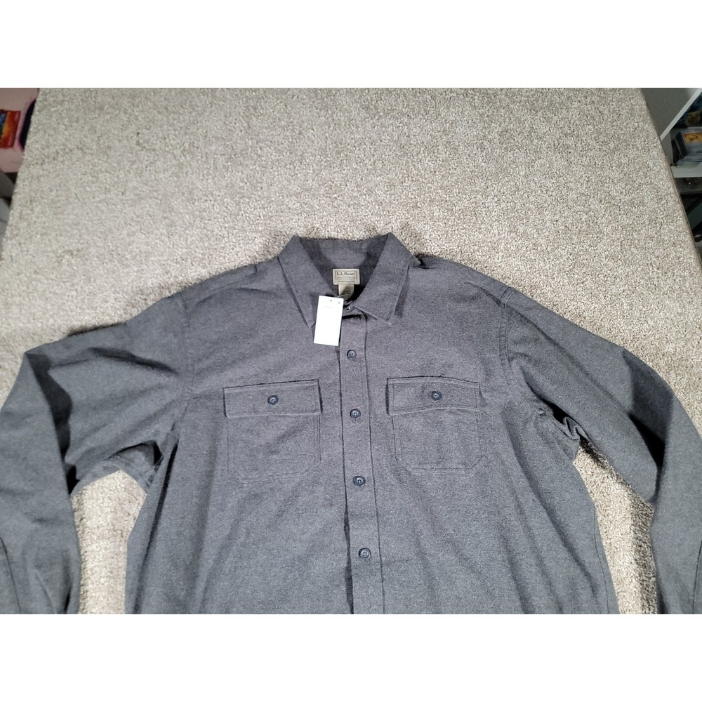 LL Bean Shirt 2XL Gray Men Chamois Flannel Long Sleeve Button Up Heavyweight NWT - Picture 4 of 16